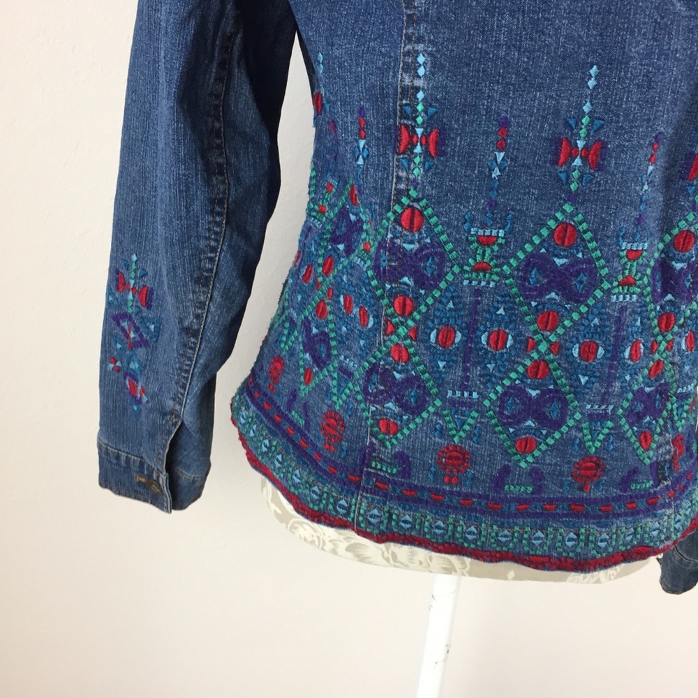Coldwater Creek Embroidered Denim Jean Jacket Small Floral embellished - Picture 6 of 8